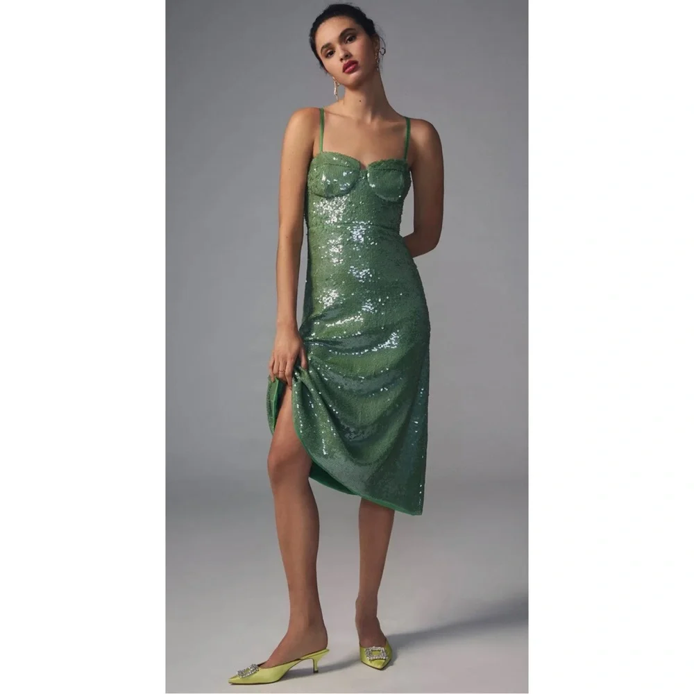 Anthropologie Green Sequin Midi Dress - Picture 2 of 10